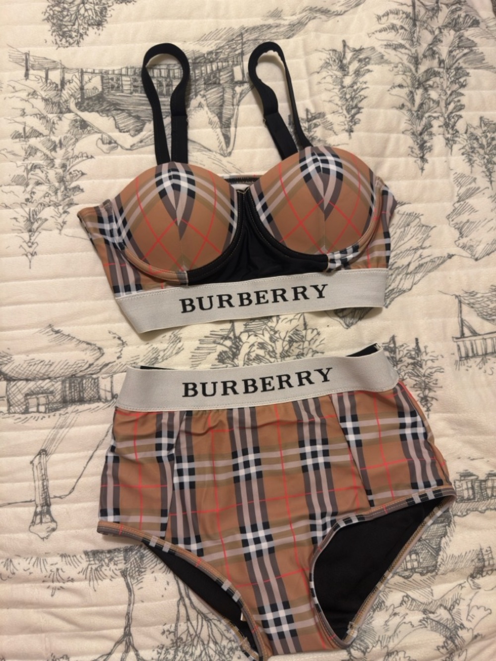 Burberry Tan Plaid Bralette & High-Waist Briefs set NWT